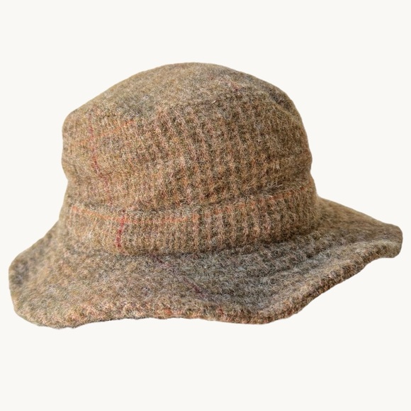 Polo Ralph Lauren 100% Wool Bucket Hat - Green & Brown Plaid Tweed Size Small - Picture 3 of 7
